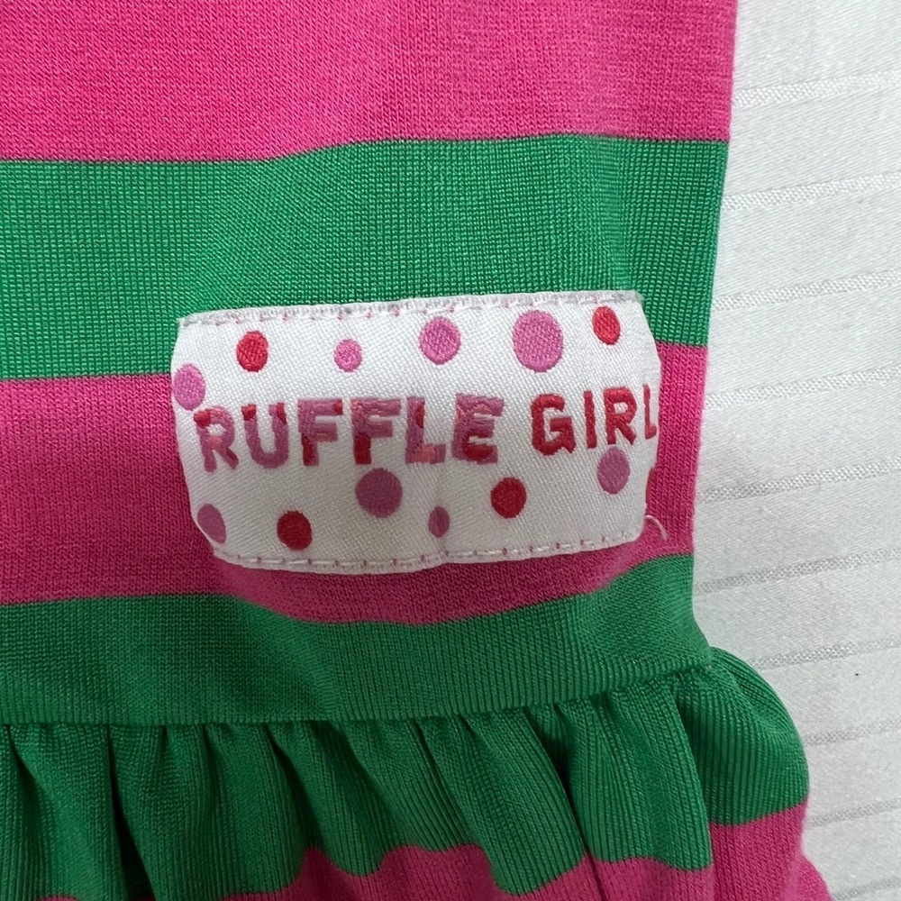 Ruffle Girl Pink Green Striped Ruffle Hem Wide Leg Pants Girls XL Whimsigoth - Picture 4 of 10